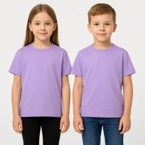 Unisex Basic Pamuklu Oversize Lila Çocuk Tişört