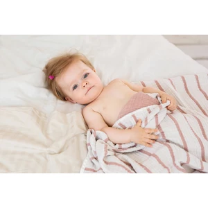 Caline Baby 4 Katlı Premium %100 Pamuk Müslin Battaniye| 120x120 cm | Gülkurusu Çizgili