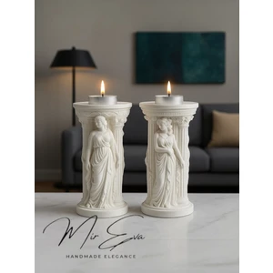 🗿 Antik Yunan Stili Ikili Dekoratif Sütun Biblo Seti – Taş Tozu Heykel – Şık Ev Dekoru