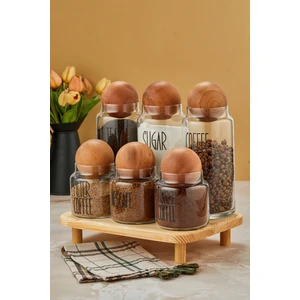 3lü Standlı Top Kapaklı Cam 1300ML Tea/şugar/coffe ve 3lü 500ML Kahve Kavanozu (Transfer Etiket)