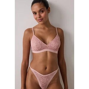 Açık Gül Kurusu Zebra Desenli Balensiz Dolgusuz Üçgen Sütyen