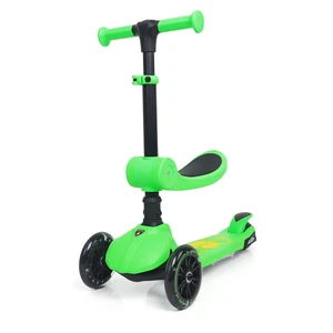 Lisanslı L5 2in1 Katlanabilir Oturaklı Işıklı 3 Tekerlekli Çocuk Scooter Yeşil