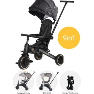 Merkür Bebe 9in1 Hawk Çift Yönlü Katlanabilir Yatabilir Ayak Destekli Üç Tekerlekli Bebek ve Çocuk Bisikleti Premium Gold