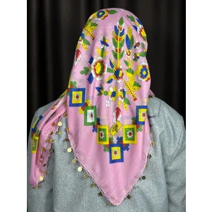 Pullu Tokat Yazması Çengelköy Deseni Eşarp - 100 x 100 cm Çeyizlik Yazma