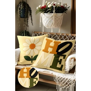 2’li Nakış Desenli, Çift Taraflı Baskı, Dekoratif Kırlent Kılıfı Seti – Bohem Stil, Fermuarlı