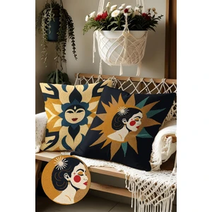 2’li Nakış Desenli, Çift Taraflı Baskı, Dekoratif Kırlent Kılıfı Seti – Bohem Stil, Fermuarlı