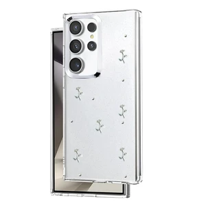 Samsung Galaxy S23 Ultra Uyumlu Kılıf Fiyonk Desenli Sert Şeffaf Simli Kamera Çıkıntılı Gümüş Parlak Kapak