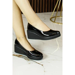 Mabel Siyah Rugan Hakiki Dana Derisi Dolgu Topuklu Günlük Ayakkabı