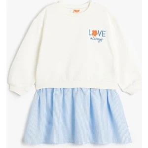Sweat Elbise Uzun Kollu Yuvarlak Yaka Işleme Detaylı Pamuklu
