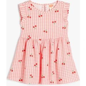 Kız Çocuk Elbisesi Kısa Kol Bisiklet Yaka Şirin Desenli Özel Günler İçin