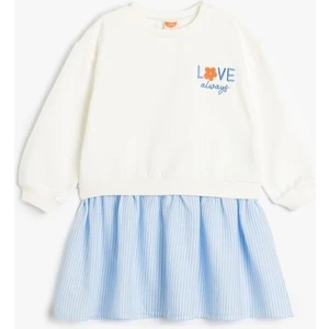 Sweat Elbise Uzun Kollu Yuvarlak Yaka Işleme Detaylı Pamuklu