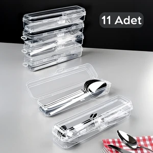 Meleni Home 11 Adet Çatal Bıçak Kaşık Saklama Kabı - Kaşıklık Organizer Şeffaf Tasarım