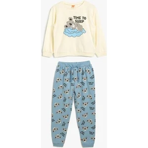 Pijama Takımı Koala Baskılı Uzun Kollu Bisiklet Yaka Pamuklu