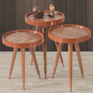 İnegöl Sehpa Ahşap 3'lü Yuvarlak Zigon Sehpa Ceviz Polen Lüx Ayaklı C6