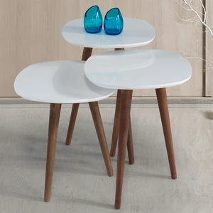 İnegöl Sehpa 3'Lü Ahşap Yuvarlak Zigon Sehpa Beyaz Polen B2