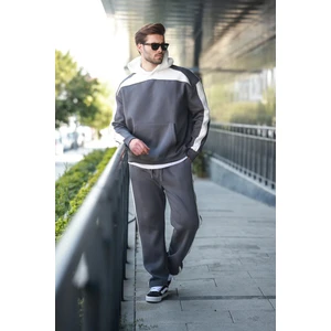 Füme Kapüşonlu Şerit Detaylı Erkek Eşofman Takımı E7326