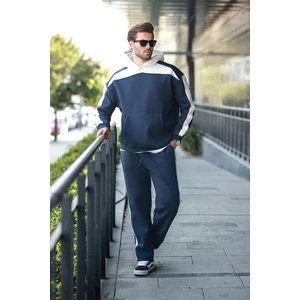 Lacivert Kapüşonlu Şerit Detaylı Erkek Eşofman Takımı E7326