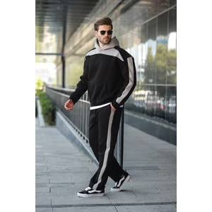 Siyah Kapüşonlu Şerit Detaylı Erkek Eşofman Takımı E7326
