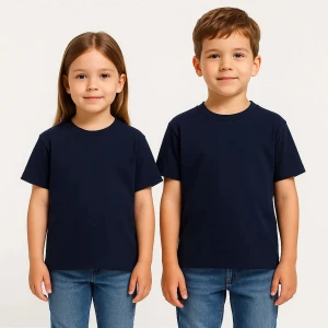 Unisex Basic Pamuklu Oversize Koyu Lacivert Çocuk Tişört