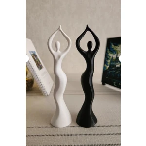 Dans Eden Kadın Heykel Biblo 2'li Set Siyah ve Beyaz 18CM Iskandinav Model Ceresshop