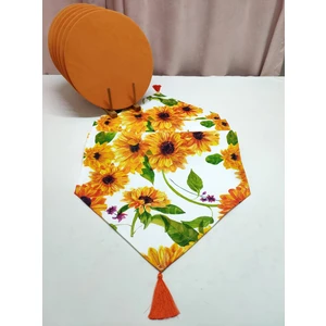 Ayçiçeği Desenli Püsküllü Runner 4'lü Supla Set (Turuncu)
