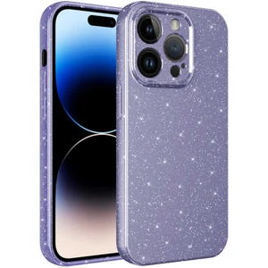 Apple iPhone 14 Pro Max Kılıf Kamera Korumalı Simli Lüks Xemu Koton Kapak-Mor