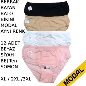 Kadın Bato Bikini Külot Modal 12 Adet Beyaz Siyah Bej Somon Renkli