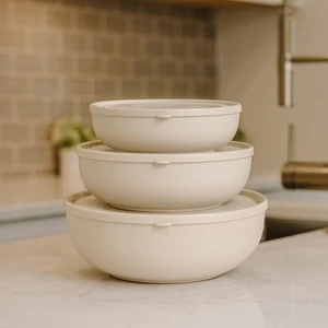 Melkan Home Yuvarlak Kapaklı Sığ Kase 3'lü Set Hava Geçirmez Saklama Kabı Seti