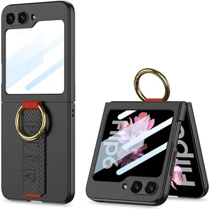 Galaxy Z Flip 6 Kılıf Kamera Korumalı Yüzüklü Karbon Tasarımlı Xemu Flip Ring Kıpta Kapak-Siyah