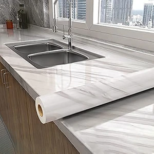 5 Metre Mermer Desenli Tezgah Folyosu - Kendinden Yapışkanlı Pratik Mermer Desenli Tezgah Kaplama Su Geçirmez - 5 METRE X 60 CM