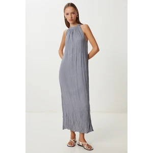 Kırışık Efektli Yazlık Keten Elbise LGK0005 Gri