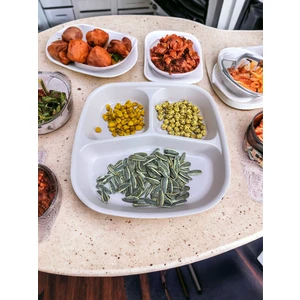 3 Bölmeli Kahvaltı Tabağı Plastik Piknik Kamp Çerez Yemek Servis Tabağı 21,5X23X3,5CM