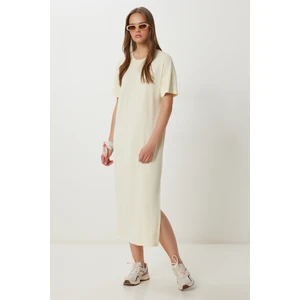 Oversize Basic Yazlık Örme Elbise LUB0082 Sarı