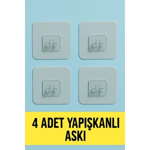 Sas Haus 7x7 cm Süper Güçlü Yapışkanlı Banyo Askısı Yedek 4 Adet Sticker Raf Tutucu Askı
