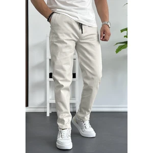 Erkek Slim Fit İnce Keten Pantolon Bej Edw114