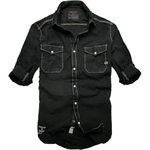 Gulf Bird Slim Fit Likralı Esnek Kumaş Çift Cep Kot Gömlek---siyah- Likra--