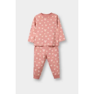 Kız Bebek Pijama Takımı Kalp Desenli Uzun Kollu Penye Üst Uzun Alt