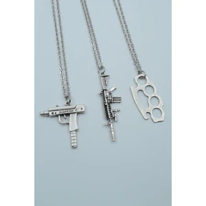 3'lü Muşta M4 Silah Uzi Gümüş Kaplama Kolye Seti