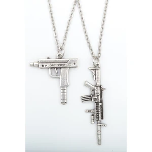 2'li Uzi - M4  Gümüş Kaplama Kolye Seti