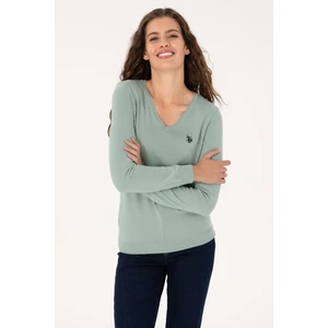 U.S. Polo Assn. Kadın Yeşil Melanj V Yaka Basic Kazak 50313590-VR115