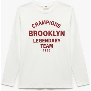 Pamuklu Bisiklet Yaka Uzun Kollu Baskılı Tişört