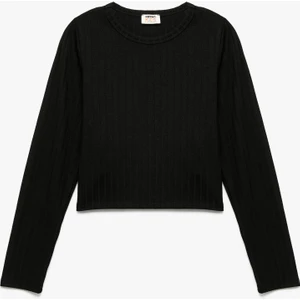 Viskon Karışımlı Uzun Kollu Bisiklet Yaka Basic Tişört