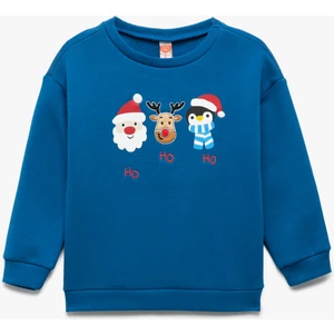 Bisiklet Yaka Uzun Kollu Pamuklu Yılbaşı Baskılı Sweatshirt