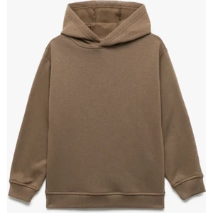 Oversize Şardonlu Uzun Kollu Basic Kapşonlu Sweatshirt