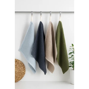 Waffle Dokulu Pamuklu Mutfak & El Havlusu Kurulama Bezi 4'lü Set – Soft Renkler