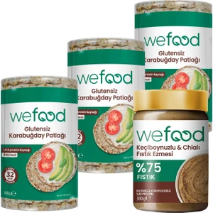 Keçiboynuzlu & Chialı Fıstık Ezmesi 300 G + Wefood Glutensiz Karabuğday Patlağı 100 gr 3'lü