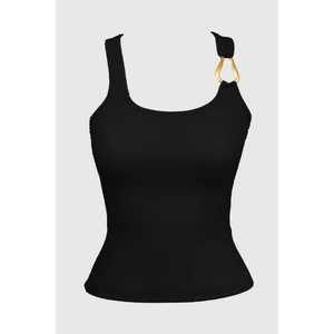 Siyah Pamuklu Kalın Askılı Fitilli Toka Detaylı Kadın Atlet