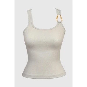 Bej Pamuklu Kalın Askılı Fitilli Toka Detaylı Kadın Atlet