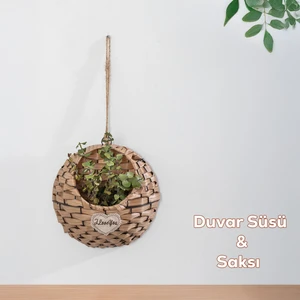 2065-2 Taupe Dekoratif Çok Amaçlı Saksılık Hasır Modelli Saksı Çiçeklik 25X25CM