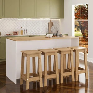 Gustav G4712 4 Adet Bar Tabureli Mutfak Adası Sepet Tabureli Beyaz Ahşap Şaraplıklı Çok Amaçlı Dolap